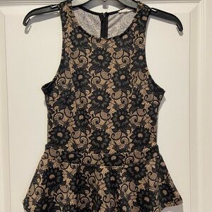 Black and Gold Lace Peplum Top